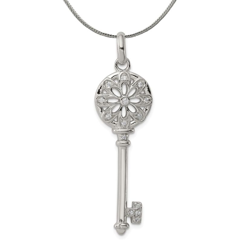 Sterling Silver And Cubic Zirconia Vintage Floret Key Necklace - 20 In